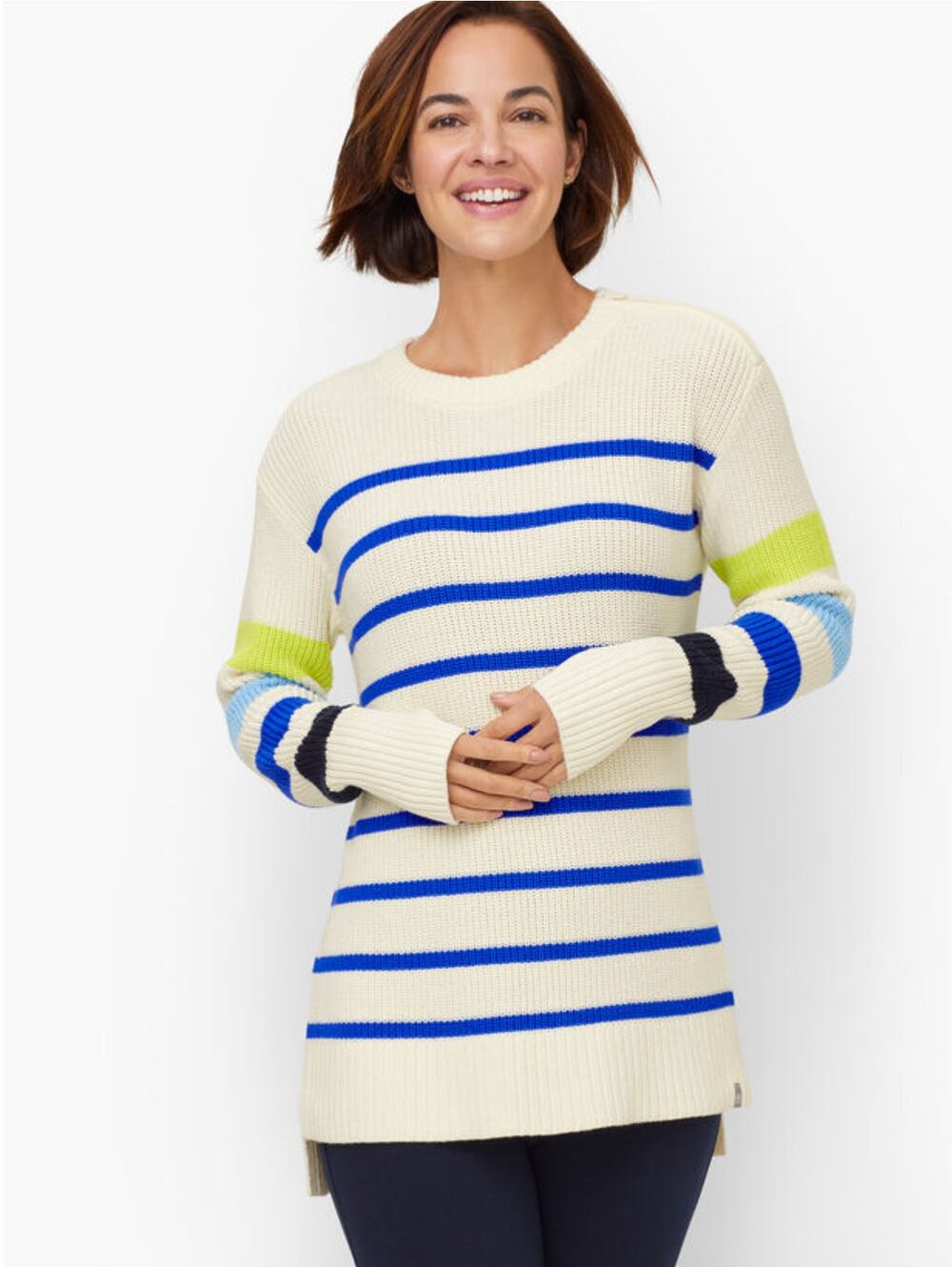T by Talbots Multi Stripe Thumbhole Tunic Sweater Size M